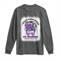 I Wear Purple For My Grandma Long Sleeve Shirt Alzheimers Awareness Messy Bun Graphic