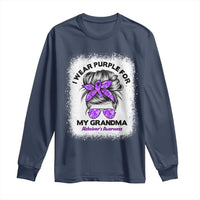 I Wear Purple For My Grandma Long Sleeve Shirt Alzheimers Awareness Messy Bun Graphic