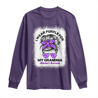 I Wear Purple For My Grandma Long Sleeve Shirt Alzheimers Awareness Messy Bun Graphic