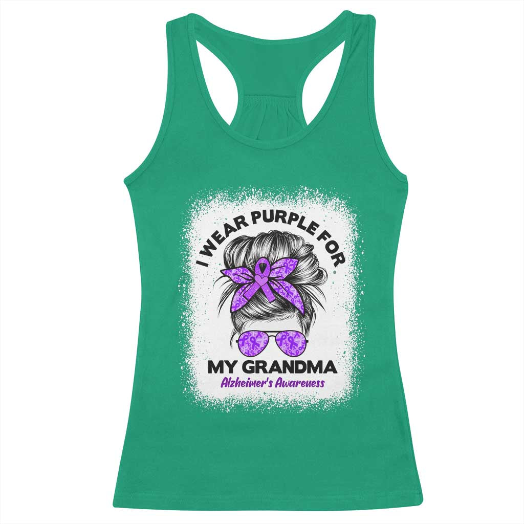 I Wear Purple For My Grandma Racerback Tank Top Alzheimers Awareness Messy Bun Graphic