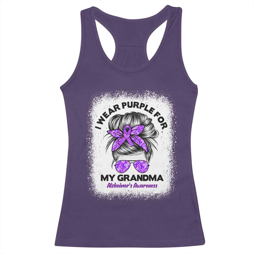 I Wear Purple For My Grandma Racerback Tank Top Alzheimers Awareness Messy Bun Graphic