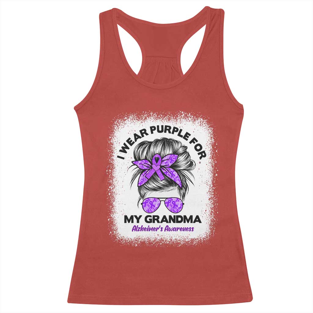I Wear Purple For My Grandma Racerback Tank Top Alzheimers Awareness Messy Bun Graphic