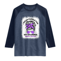 I Wear Purple For My Grandma Raglan Shirt Alzheimers Awareness Messy Bun Graphic