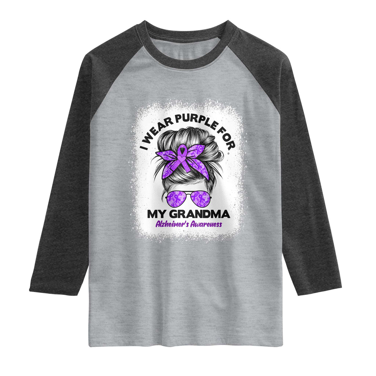 I Wear Purple For My Grandma Raglan Shirt Alzheimers Awareness Messy Bun Graphic