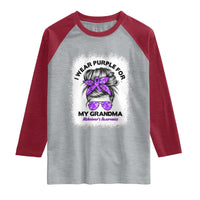 I Wear Purple For My Grandma Raglan Shirt Alzheimers Awareness Messy Bun Graphic