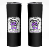 I Wear Purple For My Grandma Skinny Tumbler Alzheimers Awareness Messy Bun Graphic