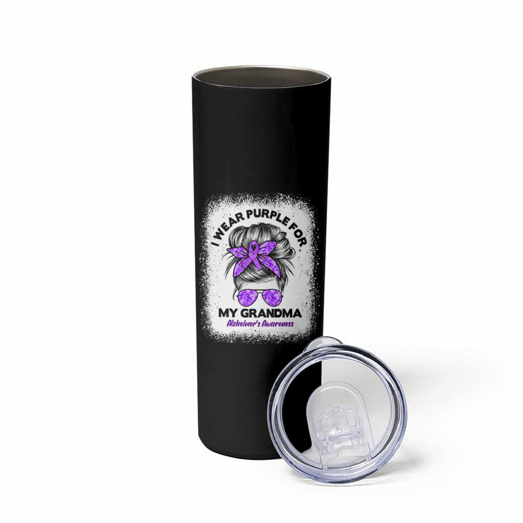 I Wear Purple For My Grandma Skinny Tumbler Alzheimers Awareness Messy Bun Graphic