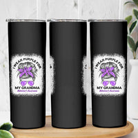 I Wear Purple For My Grandma Skinny Tumbler Alzheimers Awareness Messy Bun Graphic