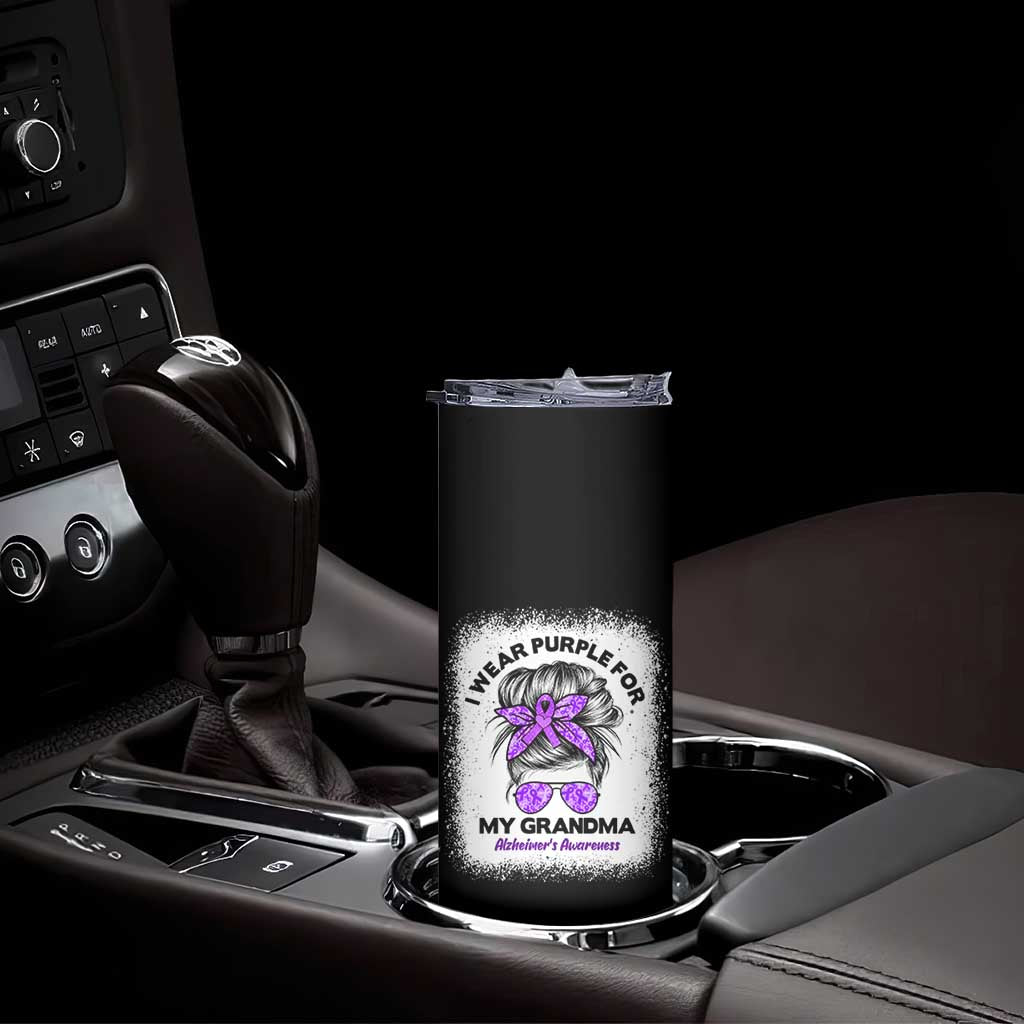 I Wear Purple For My Grandma Skinny Tumbler Alzheimers Awareness Messy Bun Graphic