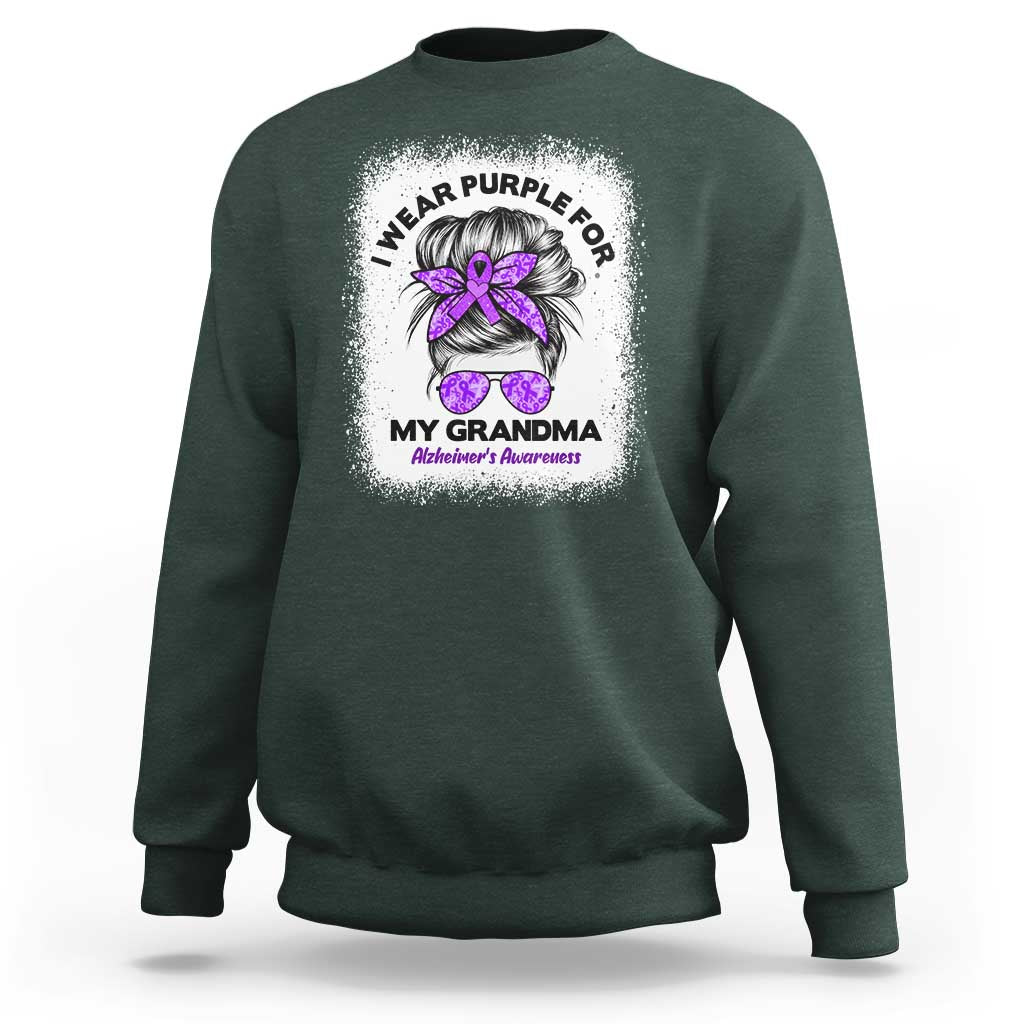 I Wear Purple For My Grandma Sweatshirt Alzheimers Awareness Messy Bun Graphic