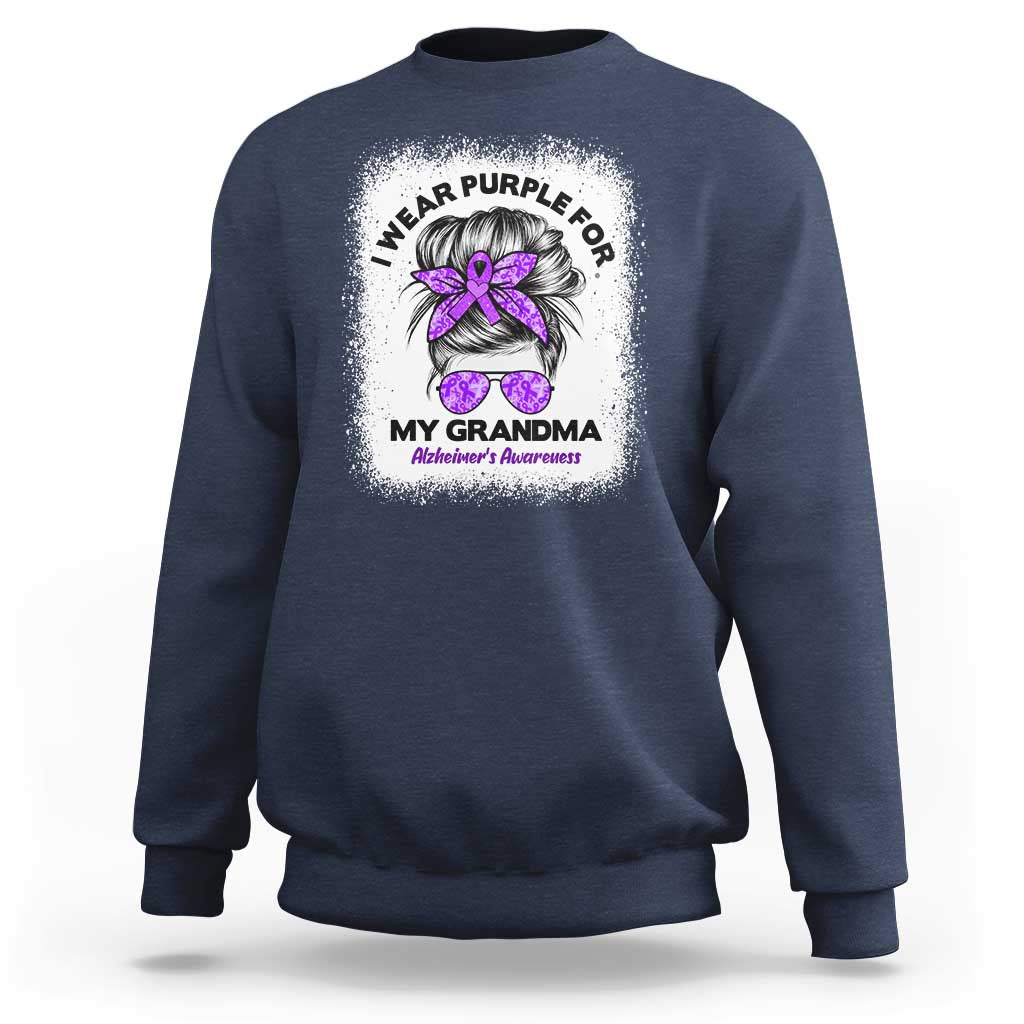 I Wear Purple For My Grandma Sweatshirt Alzheimers Awareness Messy Bun Graphic