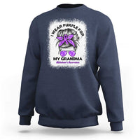 I Wear Purple For My Grandma Sweatshirt Alzheimers Awareness Messy Bun Graphic