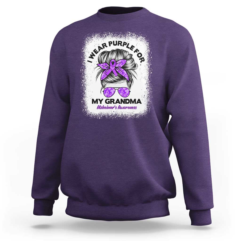 I Wear Purple For My Grandma Sweatshirt Alzheimers Awareness Messy Bun Graphic