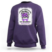 I Wear Purple For My Grandma Sweatshirt Alzheimers Awareness Messy Bun Graphic