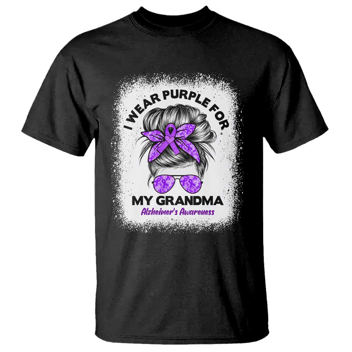 I Wear Purple For My Grandma T Shirt Alzheimers Awareness Messy Bun Graphic