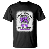 I Wear Purple For My Grandma T Shirt Alzheimers Awareness Messy Bun Graphic