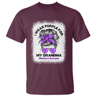 I Wear Purple For My Grandma T Shirt Alzheimers Awareness Messy Bun Graphic