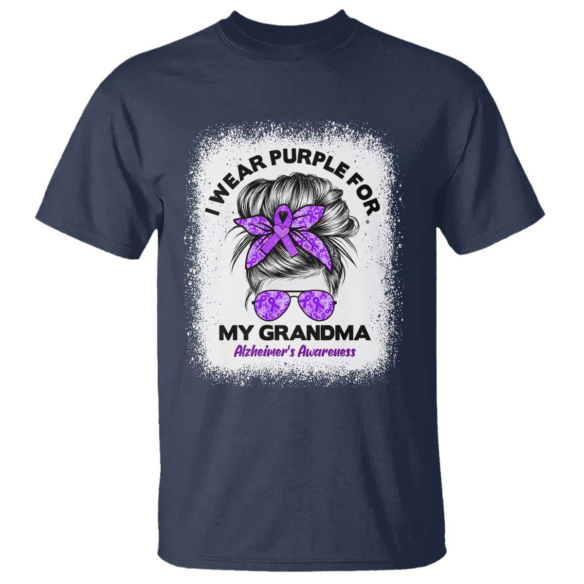 I Wear Purple For My Grandma T Shirt Alzheimers Awareness Messy Bun Graphic
