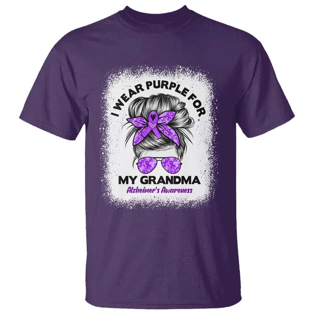 I Wear Purple For My Grandma T Shirt Alzheimers Awareness Messy Bun Graphic