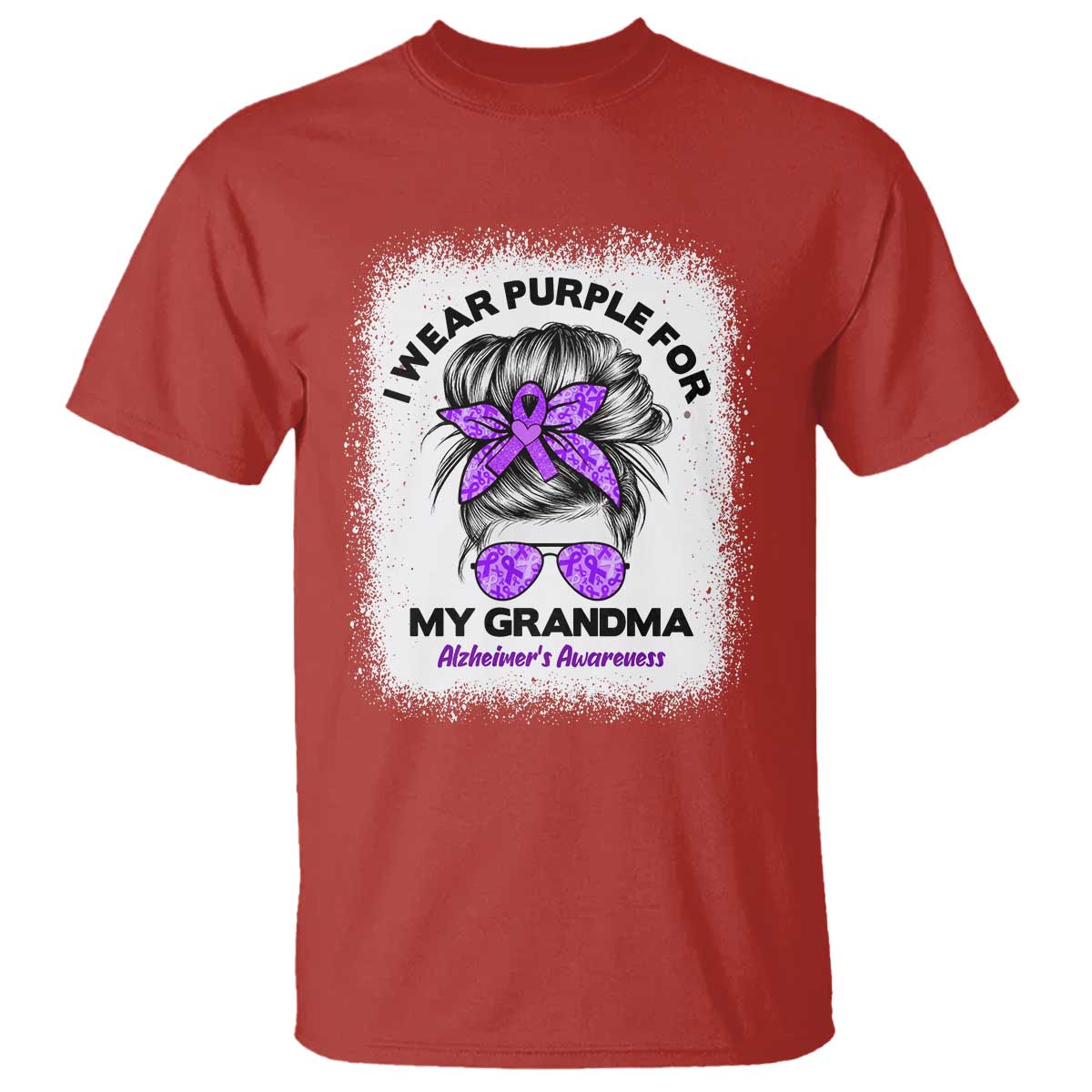 I Wear Purple For My Grandma T Shirt Alzheimers Awareness Messy Bun Graphic