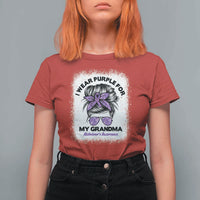 I Wear Purple For My Grandma T Shirt For Women Alzheimers Awareness Messy Bun Graphic