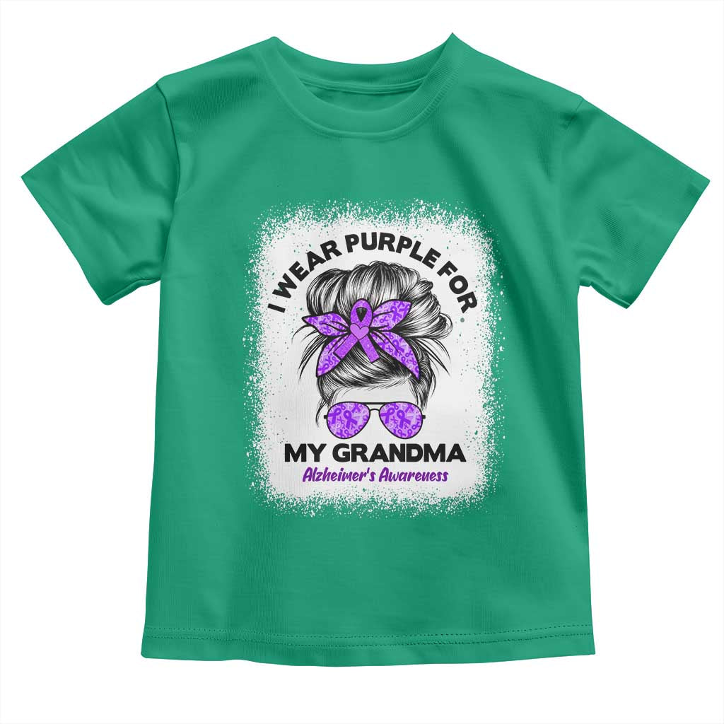 I Wear Purple For My Grandma Toddler T Shirt Alzheimers Awareness Messy Bun Graphic