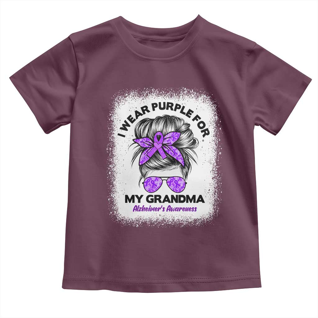 I Wear Purple For My Grandma Toddler T Shirt Alzheimers Awareness Messy Bun Graphic