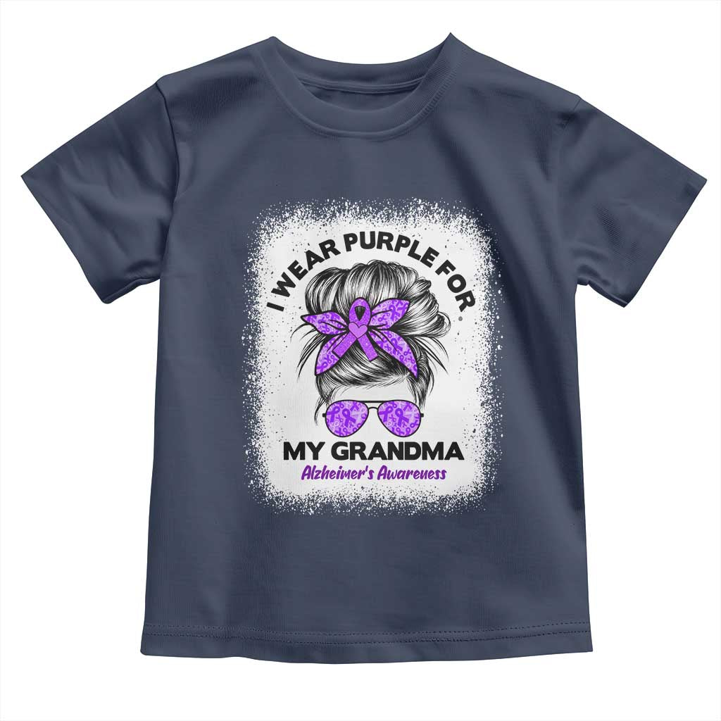 I Wear Purple For My Grandma Toddler T Shirt Alzheimers Awareness Messy Bun Graphic