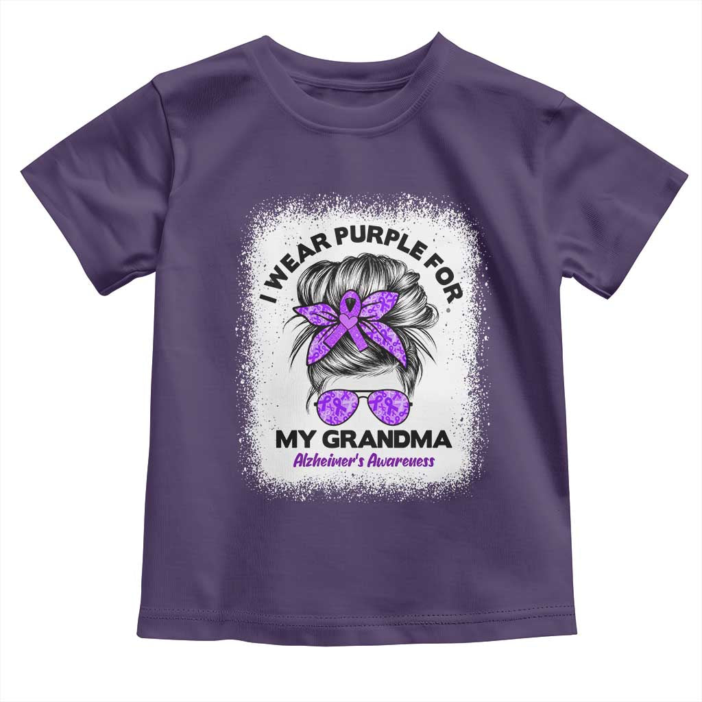 I Wear Purple For My Grandma Toddler T Shirt Alzheimers Awareness Messy Bun Graphic