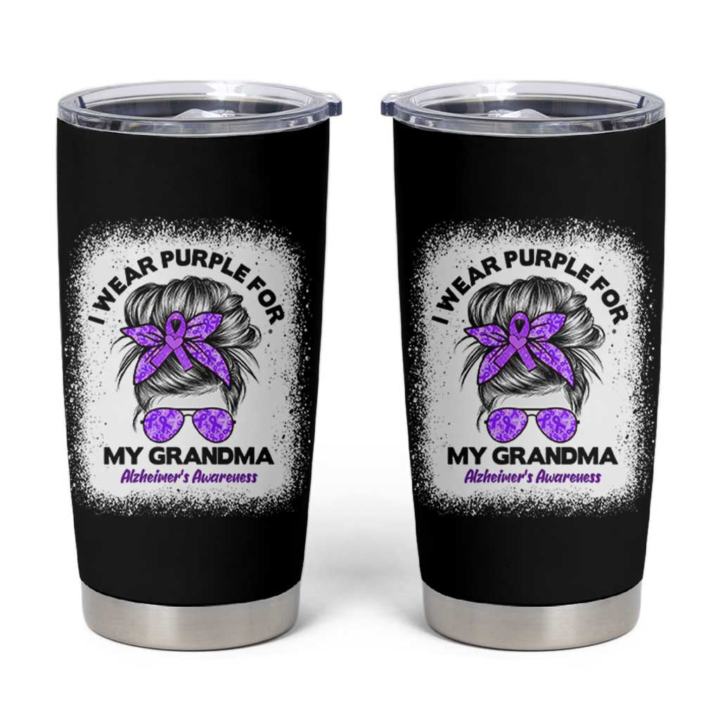 I Wear Purple For My Grandma Tumbler Cup Alzheimers Awareness Messy Bun Graphic