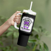 I Wear Purple For My Grandma Tumbler With Handle Alzheimers Awareness Messy Bun Graphic