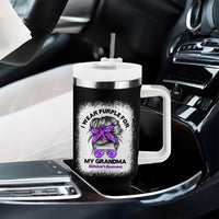I Wear Purple For My Grandma Tumbler With Handle Alzheimers Awareness Messy Bun Graphic