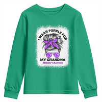 I Wear Purple For My Grandma Youth Sweatshirt Alzheimers Awareness Messy Bun Graphic