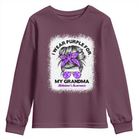 I Wear Purple For My Grandma Youth Sweatshirt Alzheimers Awareness Messy Bun Graphic