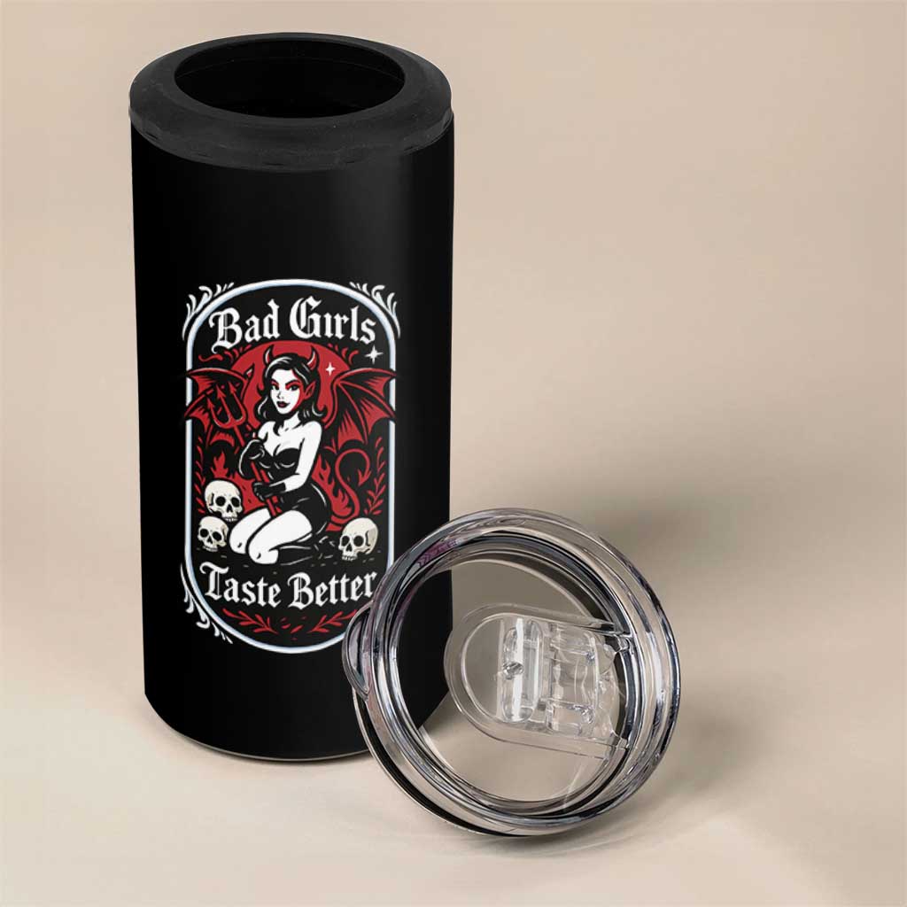 Bad Girls Taste Better 4 in 1 Can Cooler Tumbler Adult Humor Devil Girl Gift