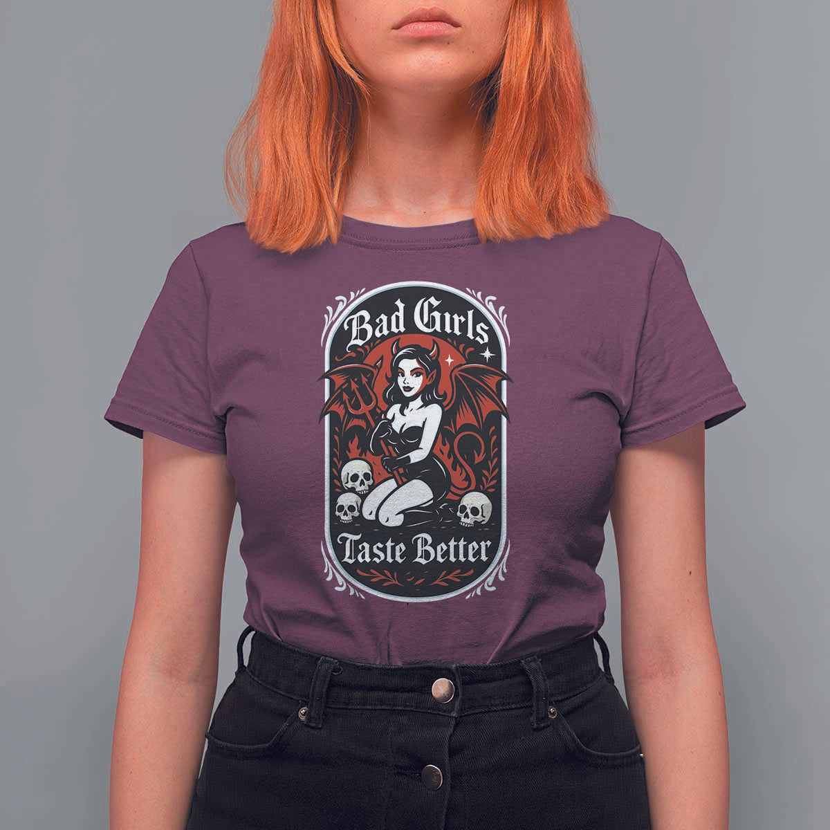 Bad Girls Taste Better T Shirt For Women Adult Humor Devil Girl Gift - Wonder Print Shop