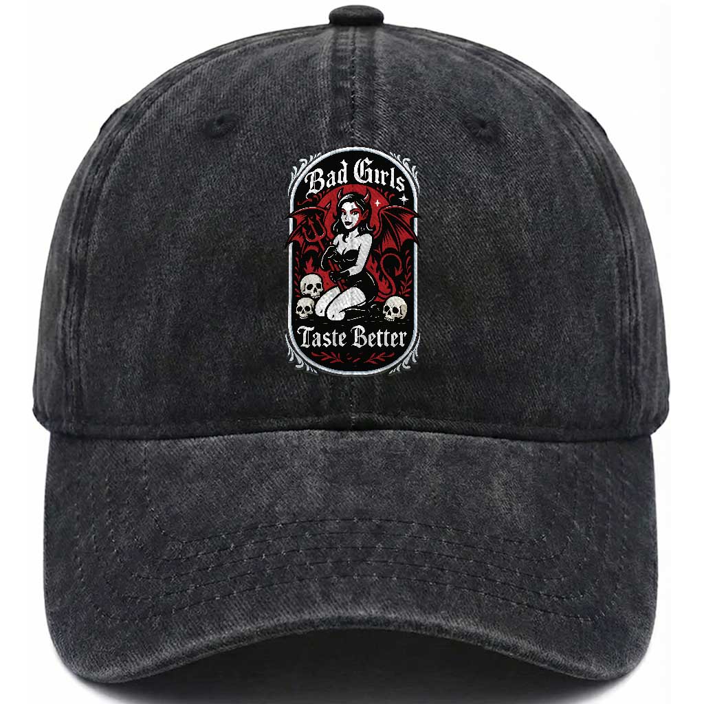 Bad Girls Taste Better Washed Cotton Baseball Cap Adult Humor Devil Girl Gift