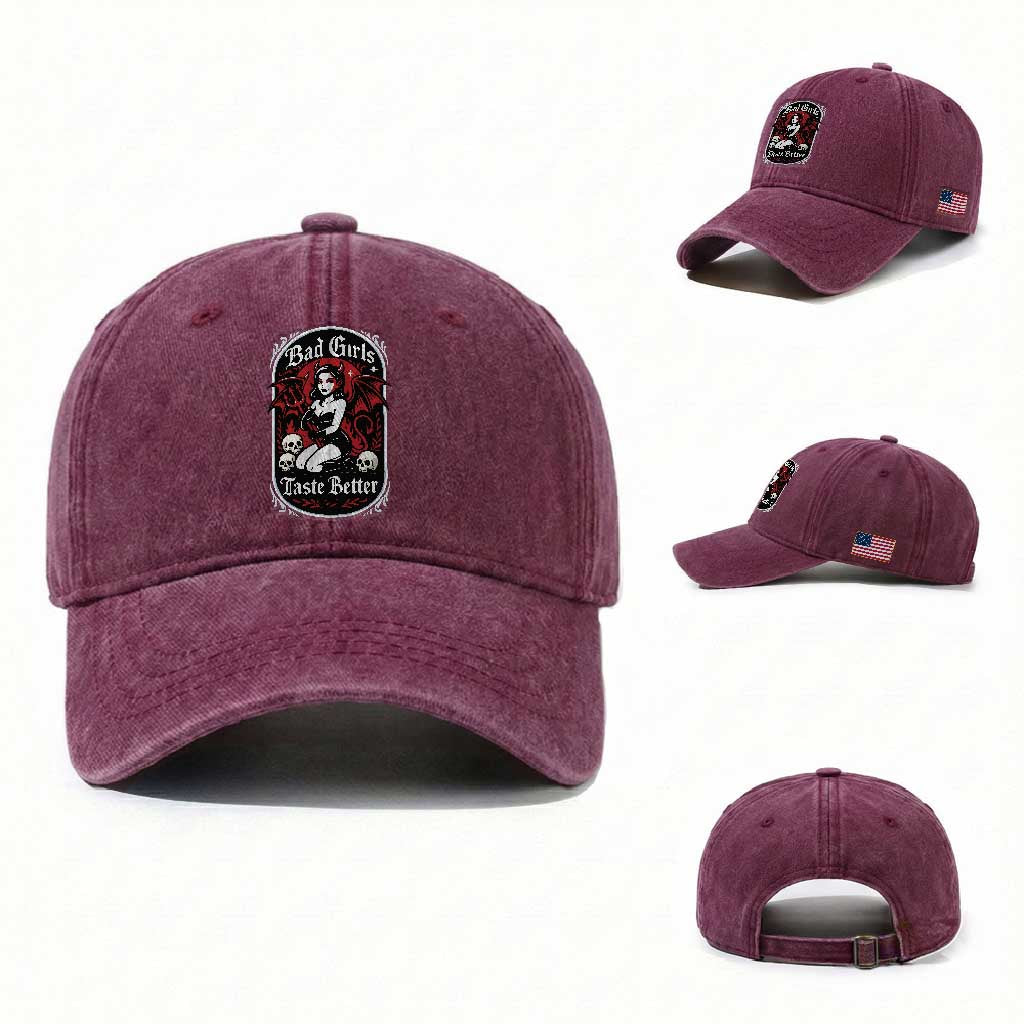 Bad Girls Taste Better Washed Cotton Baseball Cap Adult Humor Devil Girl Gift