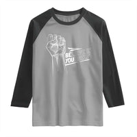 Believe In Yourself Raglan Shirt Strong Fist Motivational Quote - Wonder Print Shop
