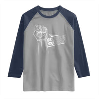 Believe In Yourself Raglan Shirt Strong Fist Motivational Quote - Wonder Print Shop