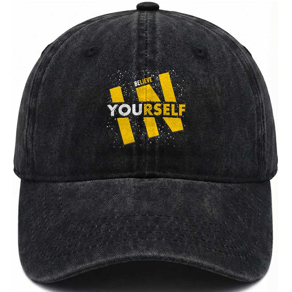 Inspirational Quote Washed Cotton Baseball Cap Believe In Yourself Motivation
