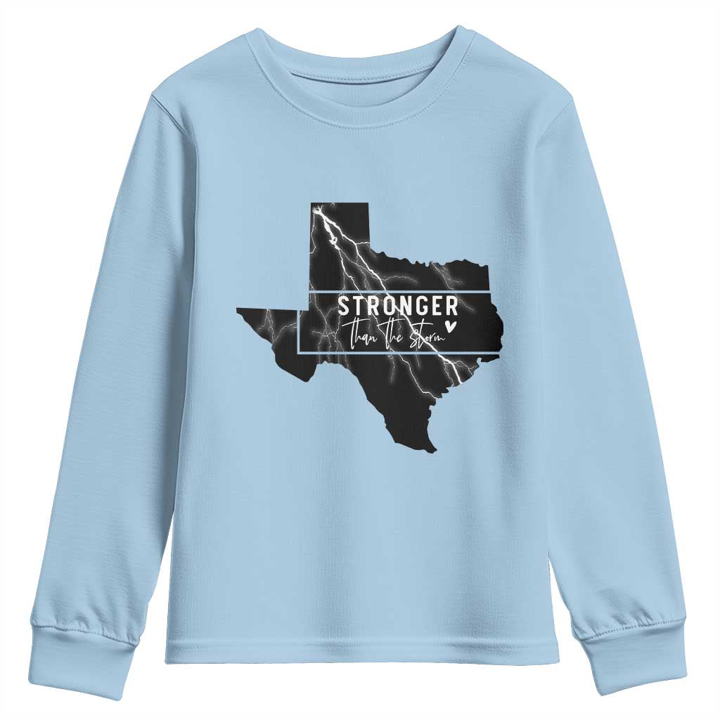 Strong Texas Youth Sweatshirt Stronger Than The Storm Quote - Wonder Print Shop