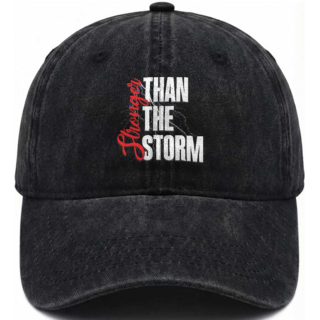 Stronger Than The Storm Washed Cotton Baseball Cap Positive Mindset Motivation