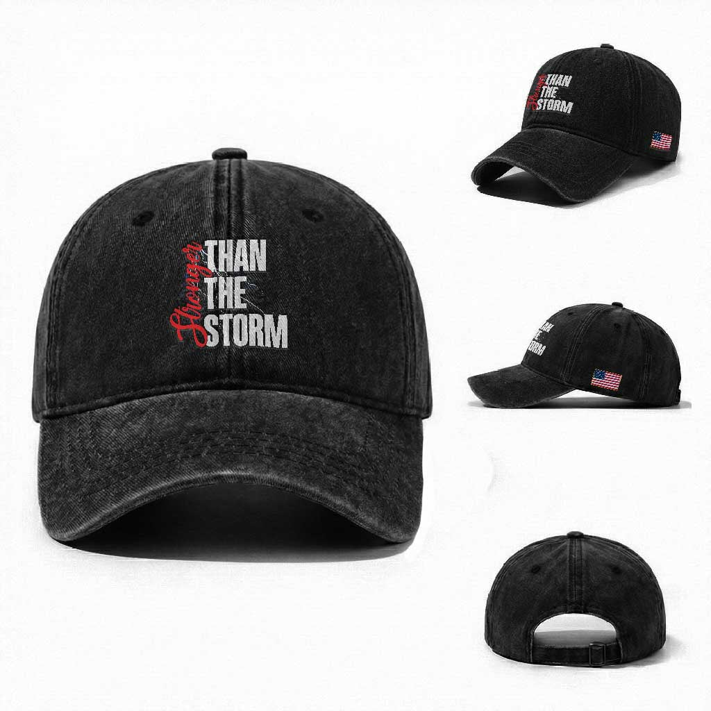 Stronger Than The Storm Washed Cotton Baseball Cap Positive Mindset Motivation
