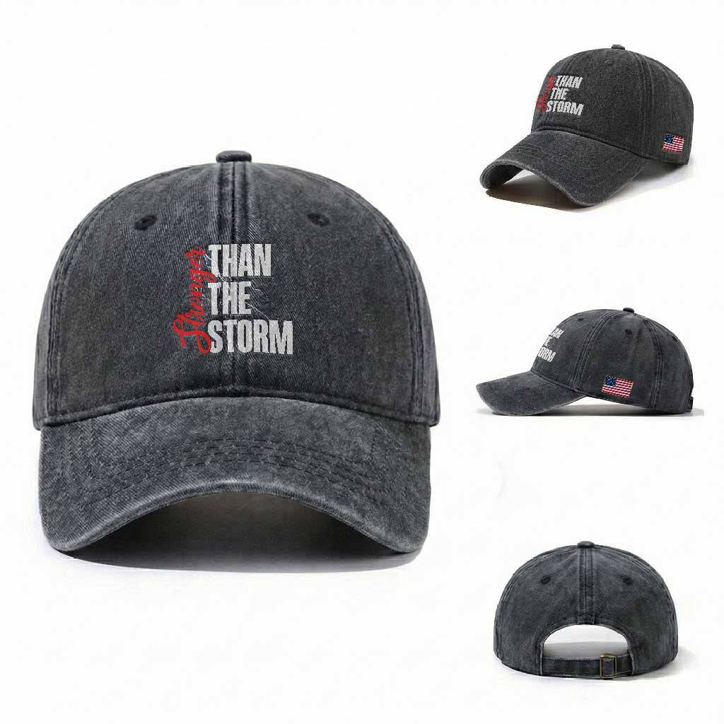 Stronger Than The Storm Washed Cotton Baseball Cap Positive Mindset Motivation