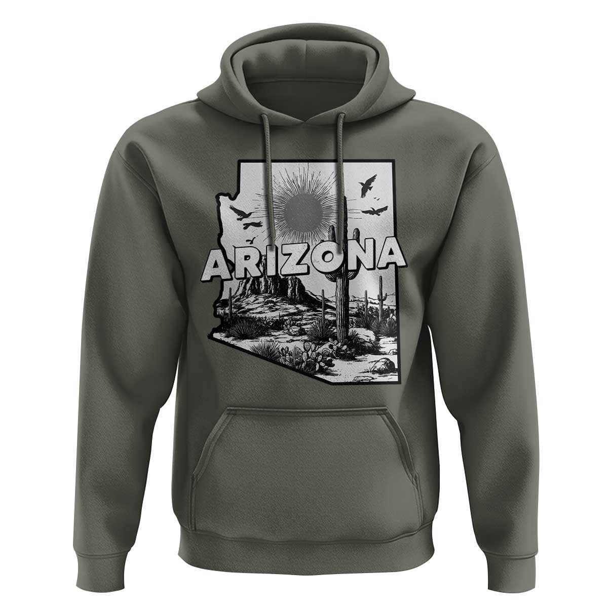Arizona Cactus Vintage State Map Desert Gift Hoodie - Wonder Print Shop