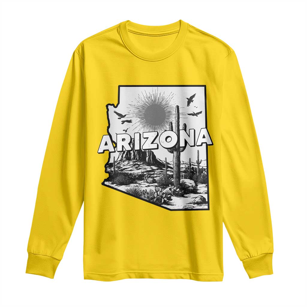 Arizona Cactus Vintage State Map Desert Gift Long Sleeve Shirt - Wonder Print Shop