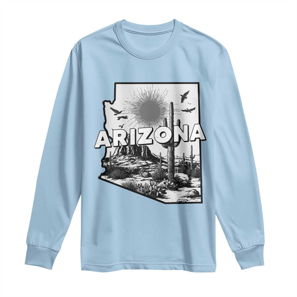 Arizona Cactus Vintage State Map Desert Gift Long Sleeve Shirt - Wonder Print Shop