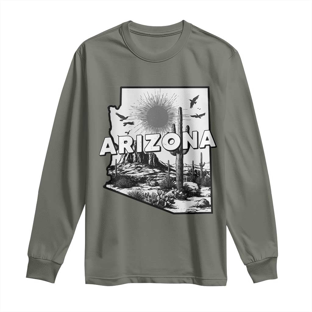 Arizona Cactus Vintage State Map Desert Gift Long Sleeve Shirt - Wonder Print Shop