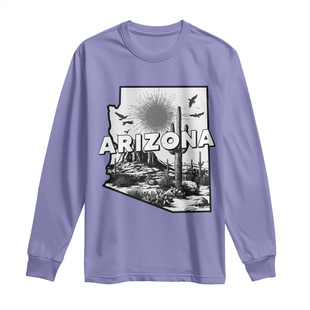 Arizona Cactus Vintage State Map Desert Gift Long Sleeve Shirt - Wonder Print Shop